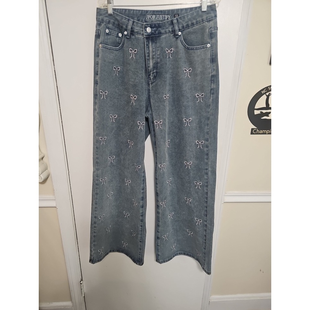 J for Justify women's jeans Sz 13,  Wide Leg bows Grunge Retro